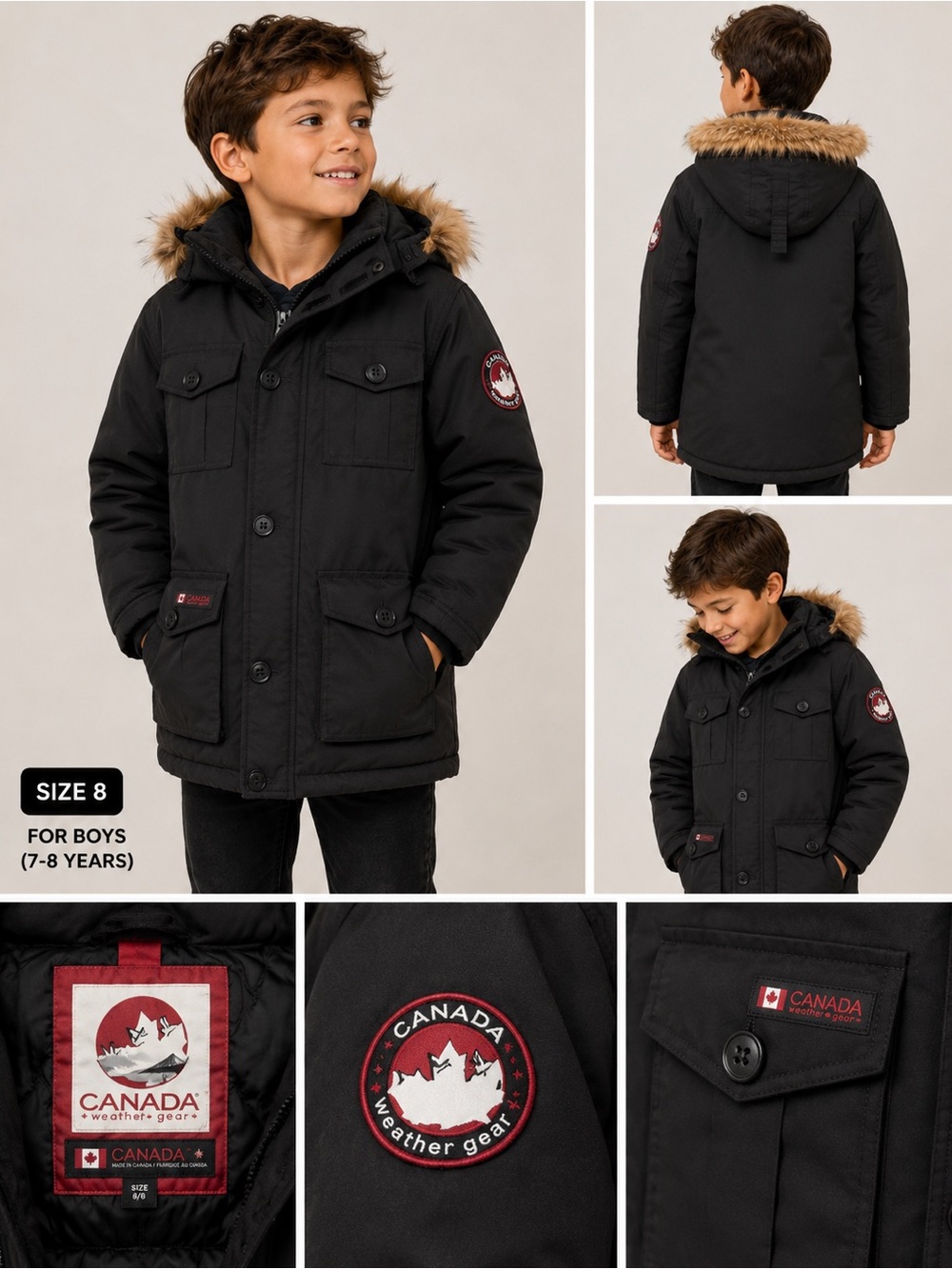 Canada Weather Gear Boys' Black Parka with Faux Fur Hood